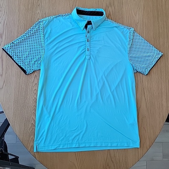 Kartell Other - G Mac By Kartel Shirt Men's Large Blue Teal Short Sleeve Stretch Golf Polo Dots